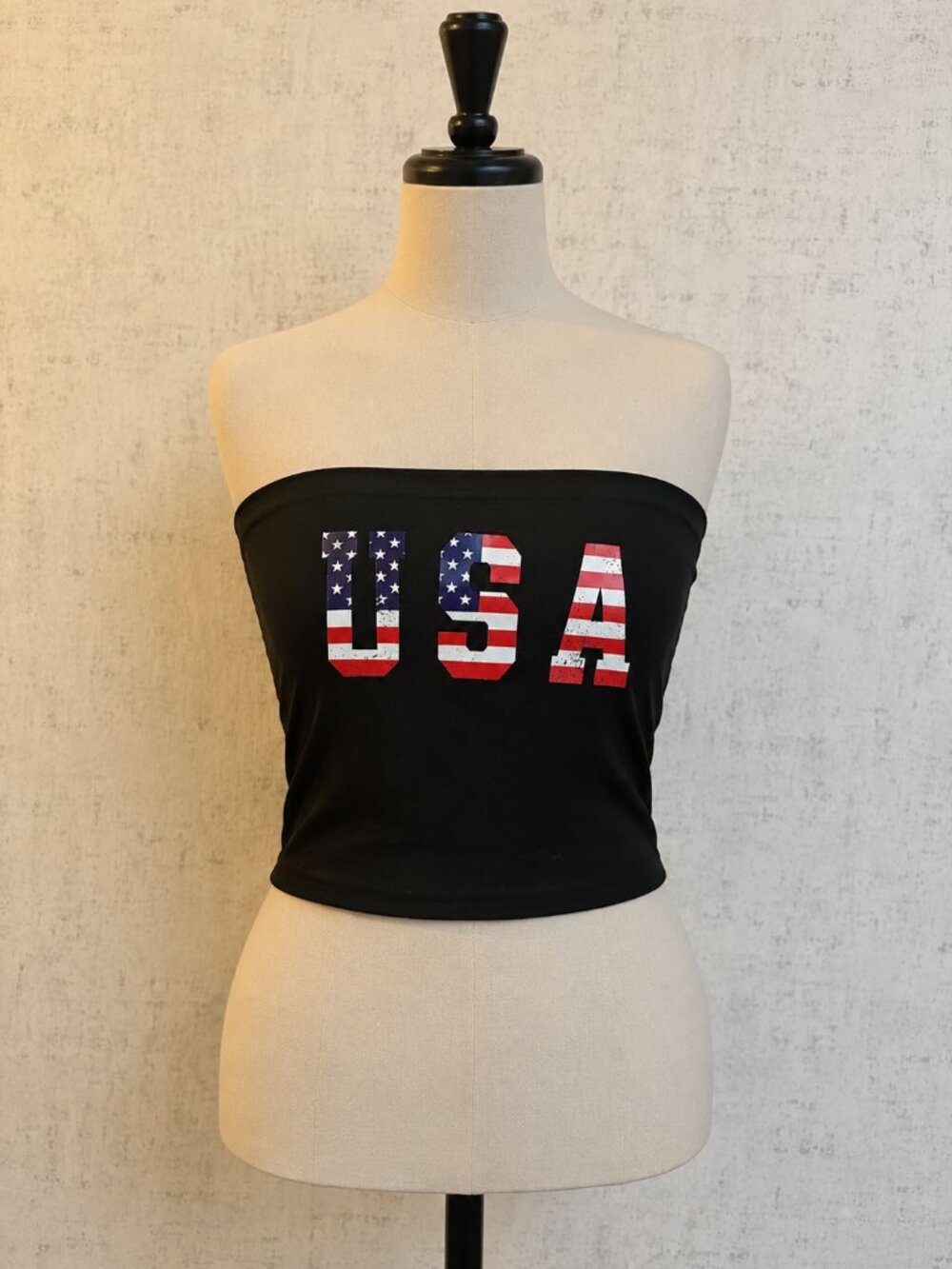 SHEIN Black USA Flag Print Strapless Crop Top